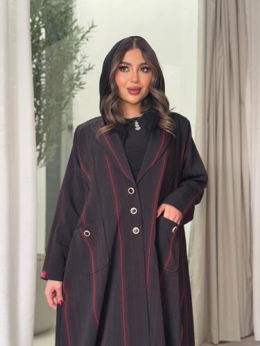 عباية D0141-اسود مخطط عنابي