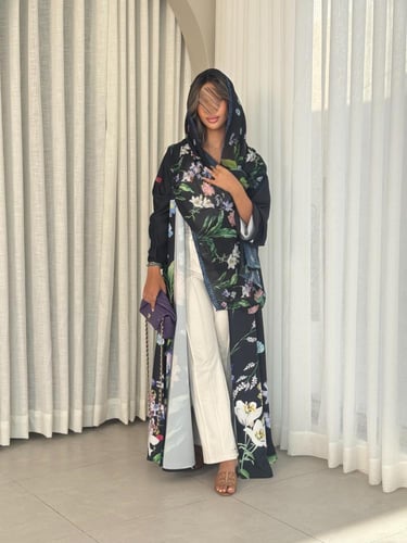 عباية D418 الهبة - اسود حرير