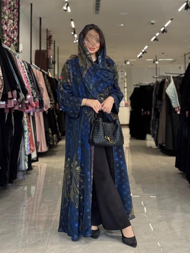 عباية D507- كحلي مورد بذهبي