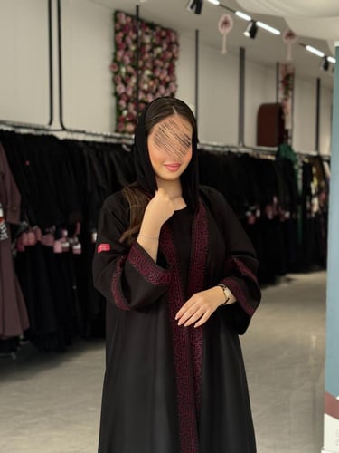 عباية D580 - صيفيه قماش كتان مطرز نصف كلوش - عنابي