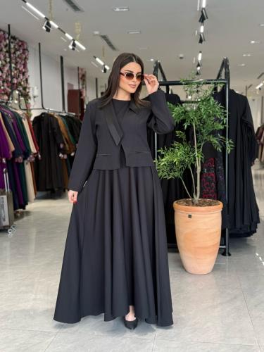 عباية D907 - بليزر تركي قطعتين بقماش باربي - اسود