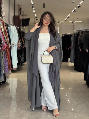 عباية D446 - شيفون رصاصي