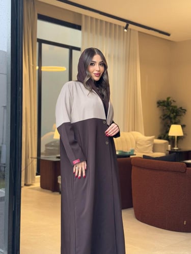 عباية D0140-بني مع بيج غامق