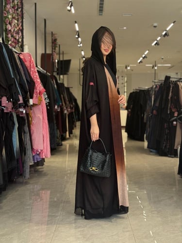 عباية D525 - شيفون مبطن بني