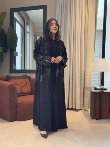 عباية D0117-اسود مطرز