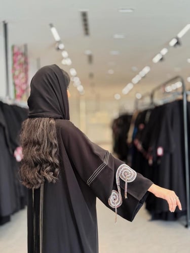 عباية D5012 -بشت بقماش سراميك بتطريز وكسرات من الا...