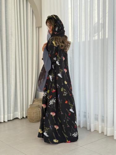 عباية D448 الهبة - اسود ورد ملون