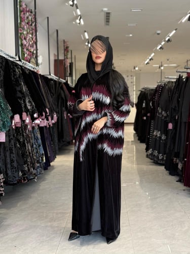 عباية D766 -قماش مخمل الوان مموجة -