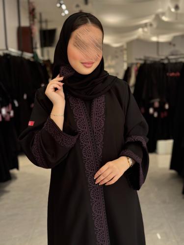 عباية D580 - صيفيه قماش كتان مطرز نصف كلوش - ليلكي