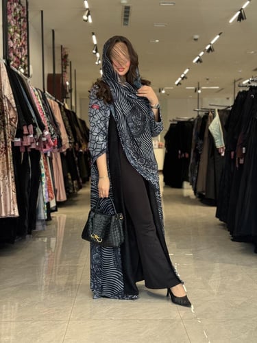 عباية D505- اسود مع رمادي