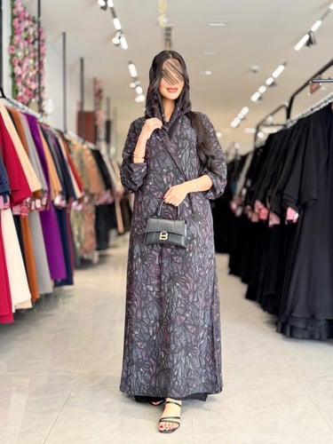 عباية D915 - صيفية بقماش شيفون ريع كلوش مطبع خلية...