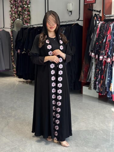 عباية D569 - قماش انترنت مطرز - وردي