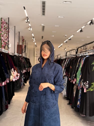 عباية D865 - بقماش جاكار بشك - كحلي