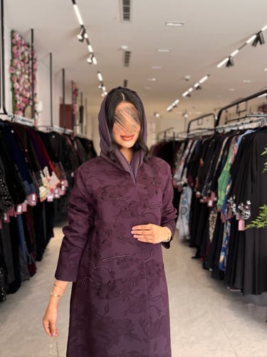 عباية D865 - بقماش جاكار بشك - موف