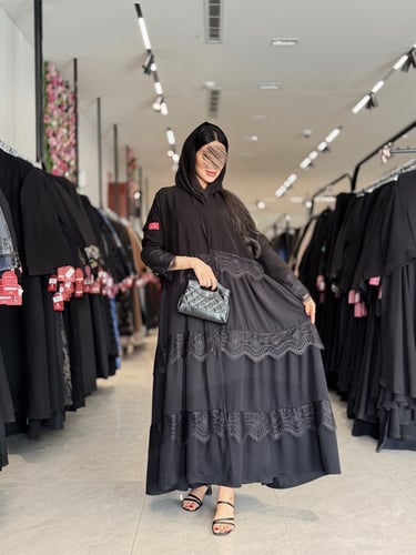 عباية D998 - دبل كلوش بقماش بلاك بيري تدخيلات دانت...