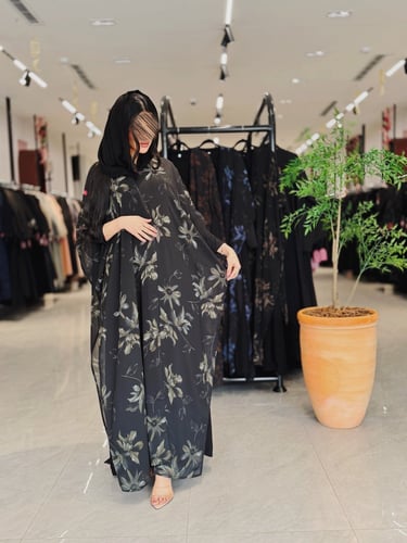 عباية D958 - بقماش شيفون قصة فراشة كم استرتش مطبع...