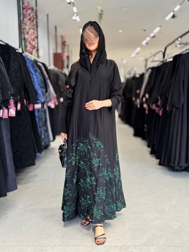 عباية D940 - قماش بلاك بيري مع دانتيل مبطن - اخضر