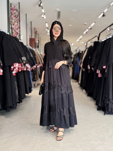 عباية D998 - دبل كلوش بقماش بلاك بيري تدخيلات دانت...