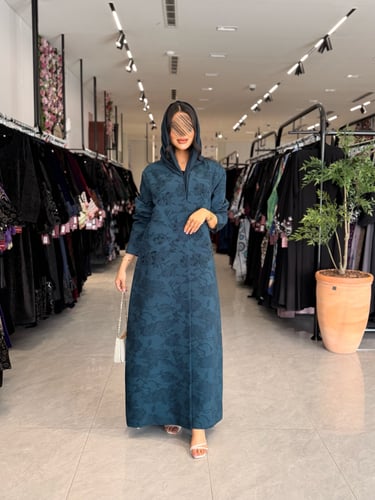 عباية D865 - بقماش جاكار بشك - تركوازي