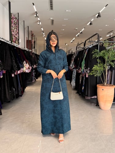 عباية D865 - بقماش جاكار بشك - تركوازي