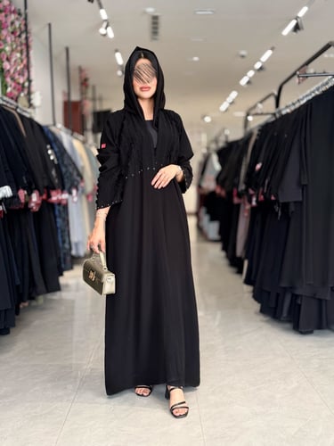 عباية D5072 -قماش سراميك اسود