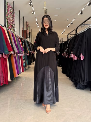 عباية D887 - بقماش ملكي مع تفتة بهدب نص كلوش - اسو...