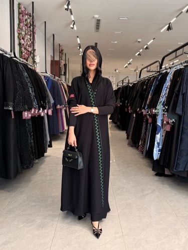 عباية D879 - نص كلوش بقماش انترنت بتطريز نص كلوش -...