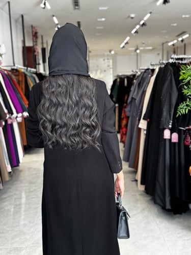 عباية D810 - بقماش سراميك قصة ايه لاين اسود