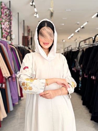 عباية D968 - بقماش لينن بتطريز وترتر قصة عادية - ب...