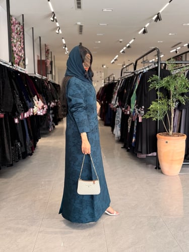 عباية D865 - بقماش جاكار بشك - تركوازي