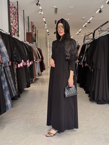 عباية D996 - بليزر بقماش كريب ملكي بفصوص - اسود