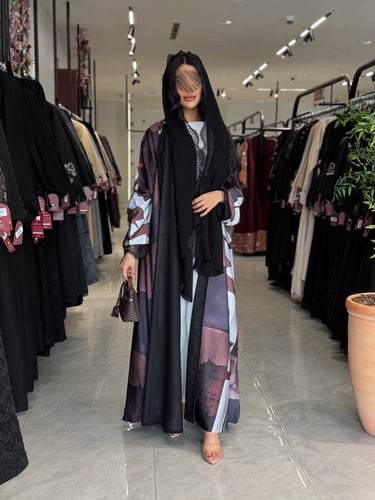 عباية D5040 - بقماش حرير دبل فيس - بني