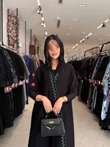 عباية D879 - نص كلوش بقماش انترنت بتطريز نص كلوش -...