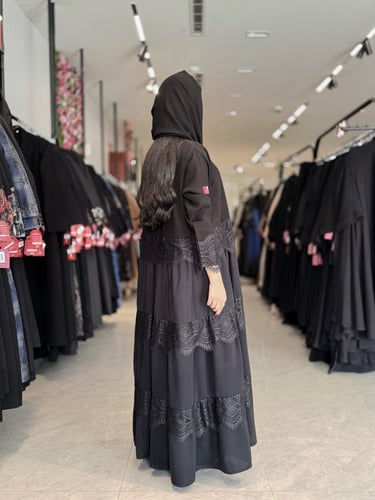 عباية D998 - دبل كلوش بقماش بلاك بيري تدخيلات دانت...