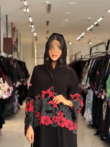 عباية D866 - بقماش سراميك مزين بورد تفتة ايطالي -...