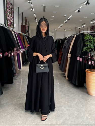 عباية D787 - بقماش ملكي دبل كلوش اسود