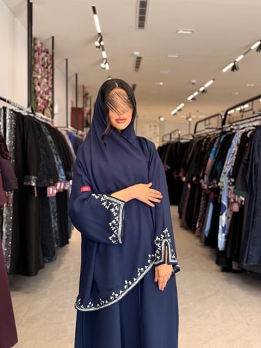 عباية D871 - نص كلوش بقماش كريب ويفر - كحلي