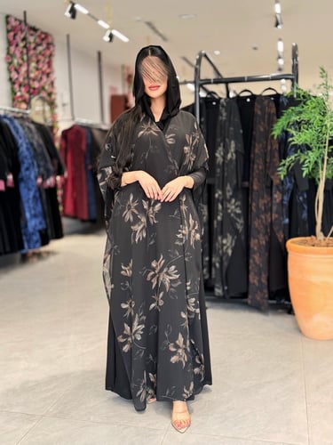 عباية D958 - بقماش شيفون قصة فراشة كم استرتش مطبع...