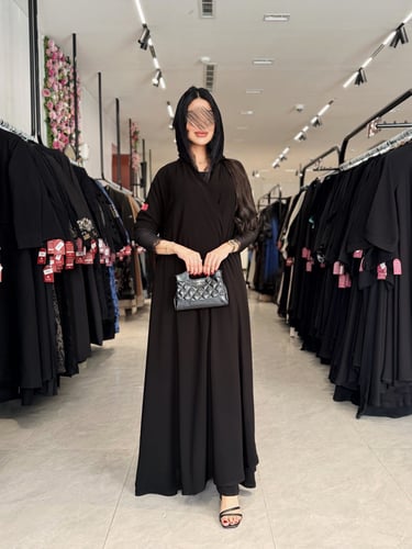 عباية D5000 - دبل كلوش بقماش كريب ملكي اكمام استرت...