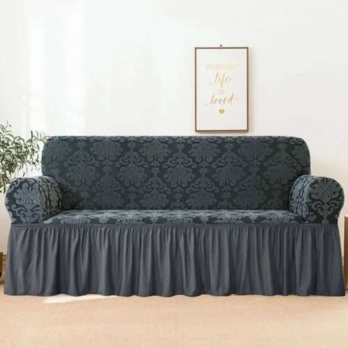 طقم غطاء الكنب 4 قطع قطيفة مشجر المزخرف - كحلي