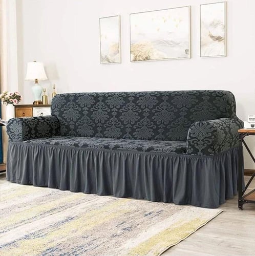 طقم غطاء الكنب 4 قطع قطيفة مشجر المزخرف - كحلي