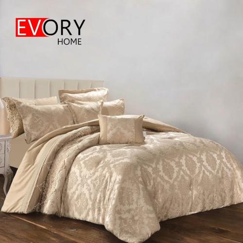 مفرش عرائسي جاكار مزدوج فاخر مزين بالدانتيل بصندوق...