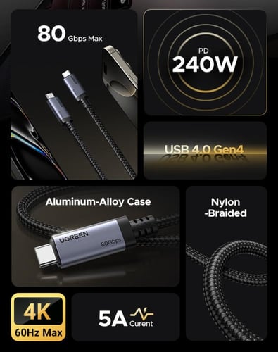 أقوى كيبل للشحن ونقل البيانات، بسرعة نقل بيانات 80...