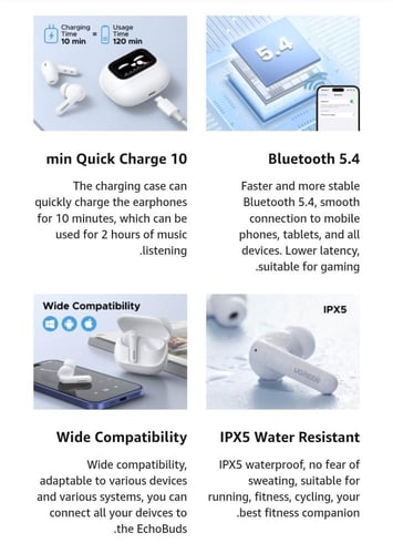 سماعة من UGREEN شاشة تفاعلية EchoBuds Magic Case:...