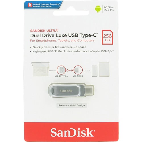 فلاش ذاكرة 256 جيجا بمنفذين type c و USB A. SanDis...