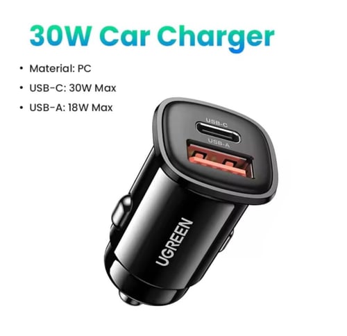 شاحن سيارة من UGREEN بمنفذين وقوة 30 واط