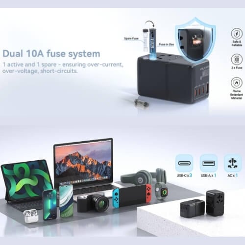 محول دولي فيش سفر عالمي MINIX (GaN) | قوة 170 واط،...