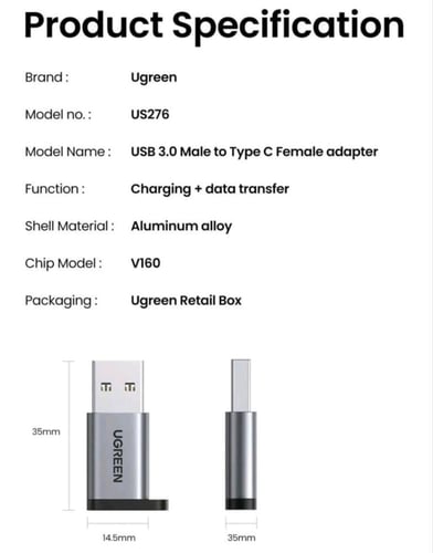 UGREEN محول يو جرين من USB A 3.0 ذكر إلى USB 3.1 ن...