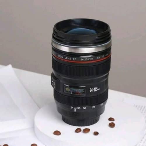 كوب قهوة بتصميم عدسة كاميرا SLR (أسود - 350 مل)