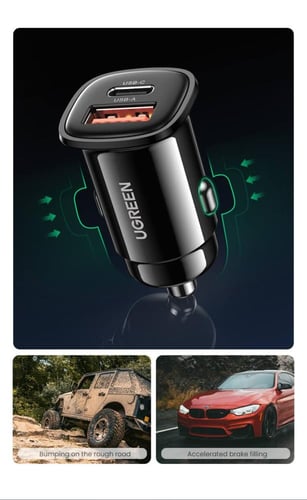 شاحن سيارة من UGREEN بمنفذين وقوة 30 واط